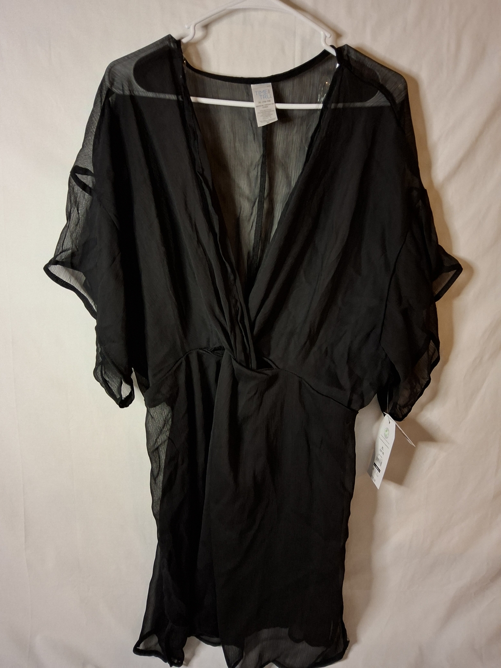 Time and Tru Black Sheer Overlay V-Neck Dress